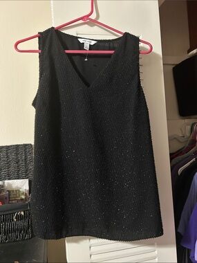 Nine West Black Sparkle V-Neck Sleeveless Top